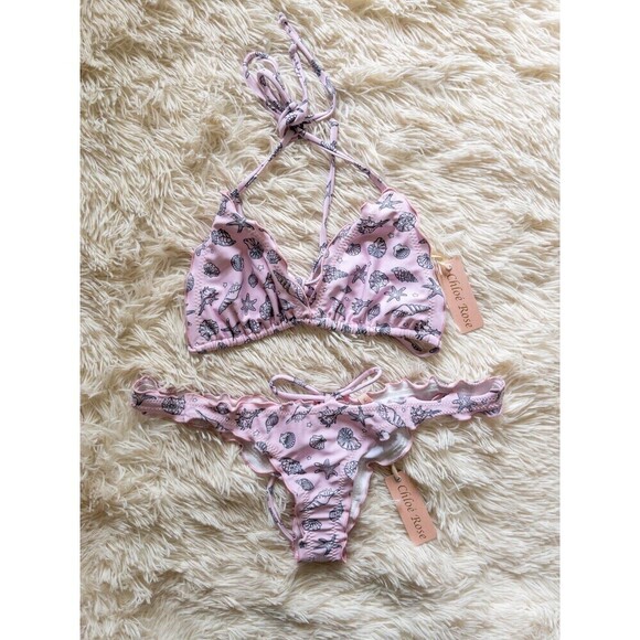 Chloe Rose NWT Pink Seashell Daisy 2 Piece Bikini Swimsuit Size Large - Picture 9 of 10